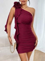 Firerie Women'S One Shoulder Dress With 3d Floral Decoration
