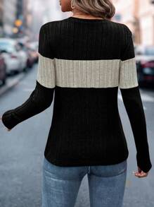 EMERY ROSE Women Black Long Sleeve T-Shirt Patchwork Thermal Lined Sweatshirt For Autumn Graphic Tees Women Tops For Spring Outfit