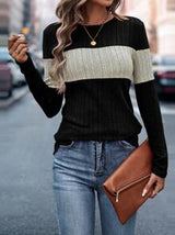 EMERY ROSE Women Black Long Sleeve T-Shirt Patchwork Thermal Lined Sweatshirt For Autumn Graphic Tees Women Tops For Spring Outfit