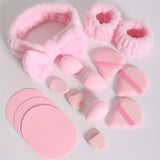 18/15pcs Pink Makeup Set: Soft Fiber Crystal Cotton Triangle Dry Powder Puffs, Beauty Blender Sponges, Washable Facial Makeup Tools Kit with Headband