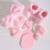 18/15pcs Pink Makeup Set: Soft Fiber Crystal Cotton Triangle Dry Powder Puffs, Beauty Blender Sponges, Washable Facial Makeup Tools Kit with Headband