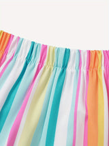 PatPat 2pc Baby Girl Sweet Colorful Stripe Print Cami Top And Shorts Set