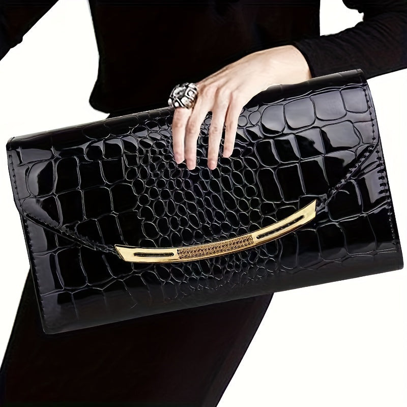 Crocodile Pattern Clutch Bag, Elegant Banquet Flap Handbag, Luxury Evening Purse For Women