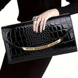 Crocodile Pattern Clutch Bag, Elegant Banquet Flap Handbag, Luxury Evening Purse For Women