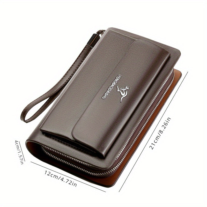 1pc Men's Business Clutch Bag, Double Zipper Long Wallet, Large Capacity Wallet