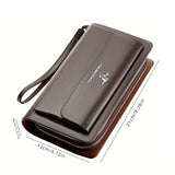 1pc Men's Business Clutch Bag, Double Zipper Long Wallet, Large Capacity Wallet
