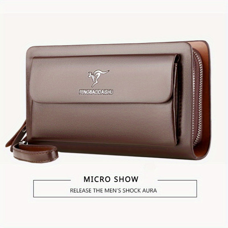 1pc Men's Business Clutch Bag, Double Zipper Long Wallet, Large Capacity Wallet
