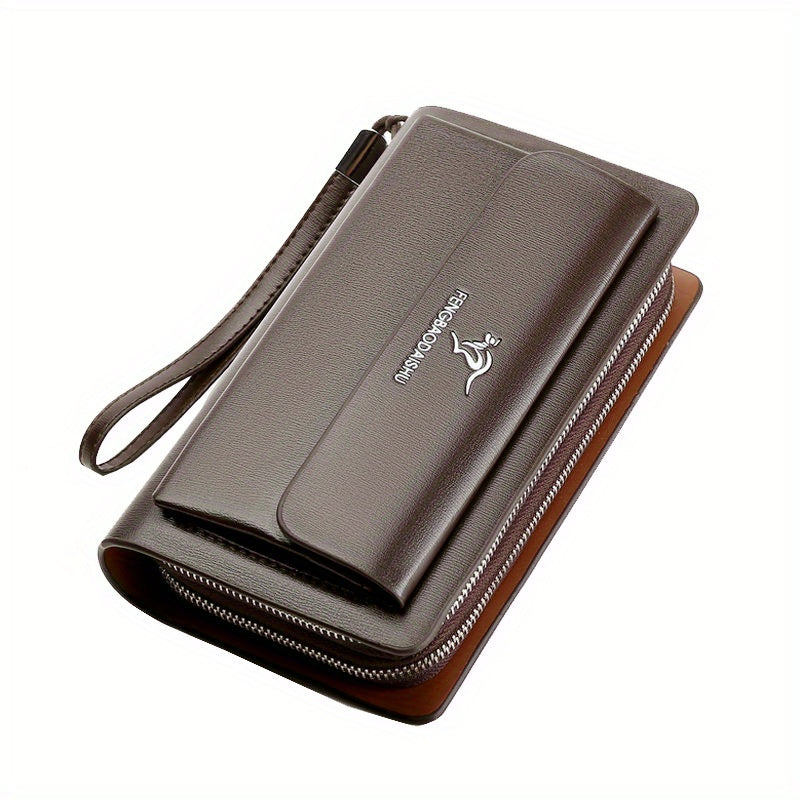 1pc Men's Business Clutch Bag, Double Zipper Long Wallet, Large Capacity Wallet