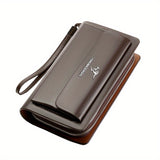 1pc Men's Business Clutch Bag, Double Zipper Long Wallet, Large Capacity Wallet