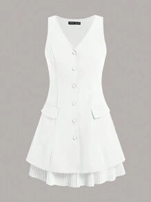 Women'S Sleeveless White Casual Blazer Dress