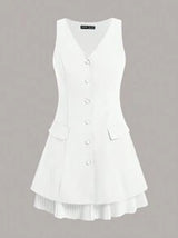 Women'S Sleeveless White Casual Blazer Dress