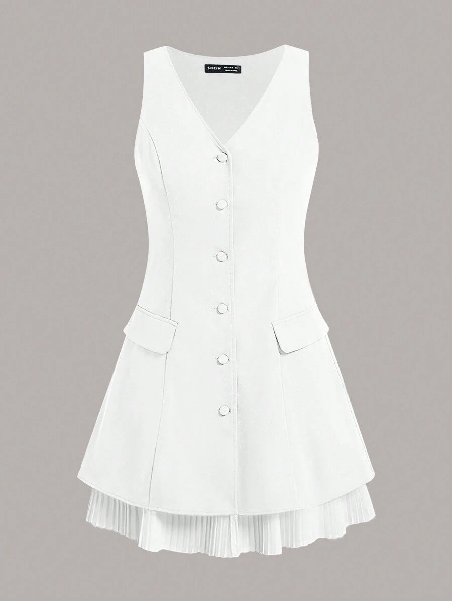 Women'S Sleeveless White Casual Blazer Dress