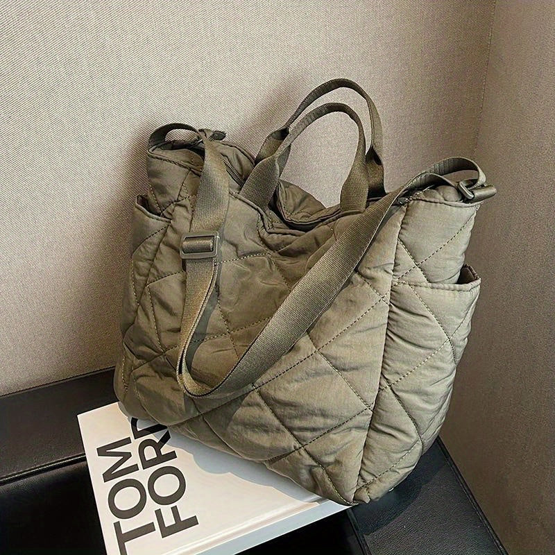 Quilted Puffer Tote Bag, Fashion Solid Color Minimalist Padded Crossbody Shoulder Bag for Women
