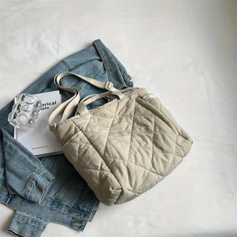 Quilted Puffer Tote Bag, Fashion Solid Color Minimalist Padded Crossbody Shoulder Bag for Women