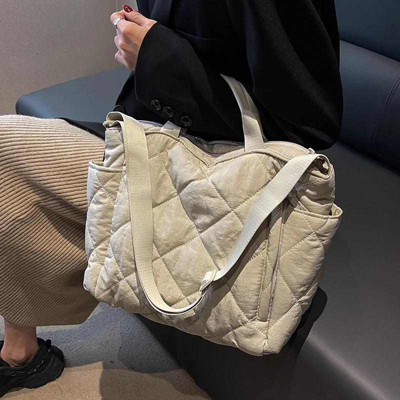 Quilted Puffer Tote Bag, Fashion Solid Color Minimalist Padded Crossbody Shoulder Bag for Women