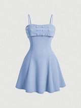 Women's Pearl Beaded Detail Spaghetti Strap Dress,Pastel Dresses For Women