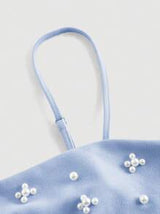 Women's Pearl Beaded Detail Spaghetti Strap Dress,Pastel Dresses For Women