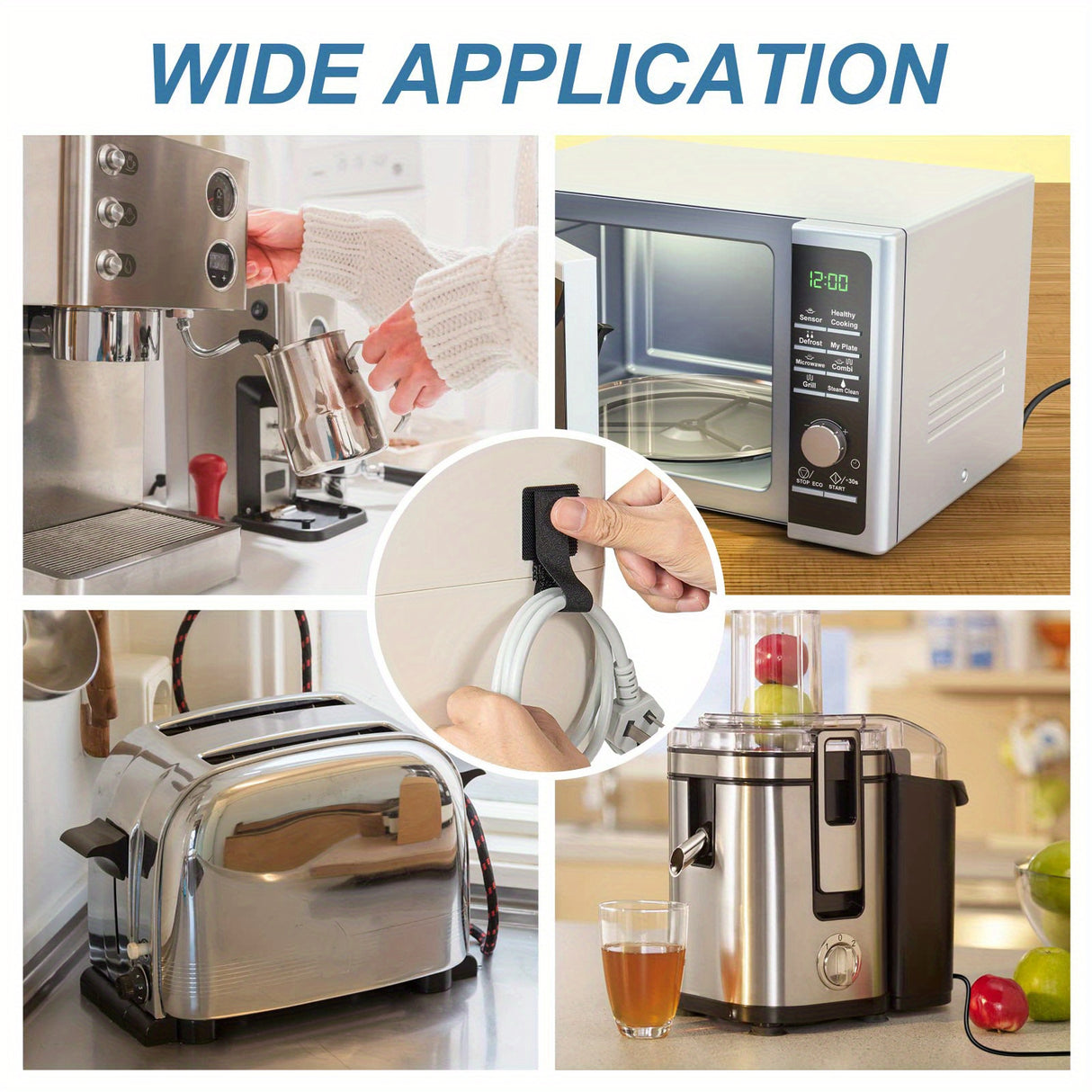 10pcs Cord Organizer For Appliances, Premium Cable Organizer, Hook And Loop Strip, Cords Holder For Mixer, Coffee Maker, Blender, Air Fryer, Pressure Cooker And Other Kitchen Appliances