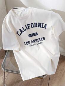 Tween Boy Casual Letter Graphic Round Neck Short Sleeve T-Shirt, Cotton Blend, Summer