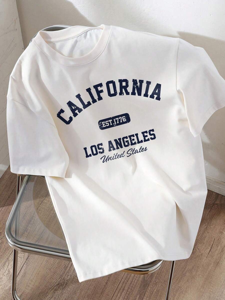 Tween Boy Casual Letter Graphic Round Neck Short Sleeve T-Shirt, Cotton Blend, Summer