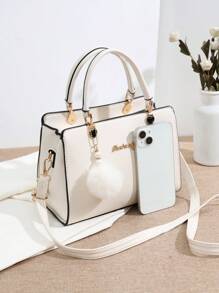 Fashionable Handbag With Cute Little Pom-Pom Decoration