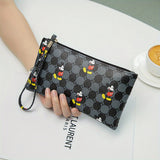 Disney Mickey Mouse Print Clutch Bag, Cartoon Genuine Leather Mobile Phone Bag, Cute Anime Wrist Wallet Coin Purse