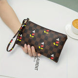 Disney Mickey Mouse Print Clutch Bag, Cartoon Genuine Leather Mobile Phone Bag, Cute Anime Wrist Wallet Coin Purse