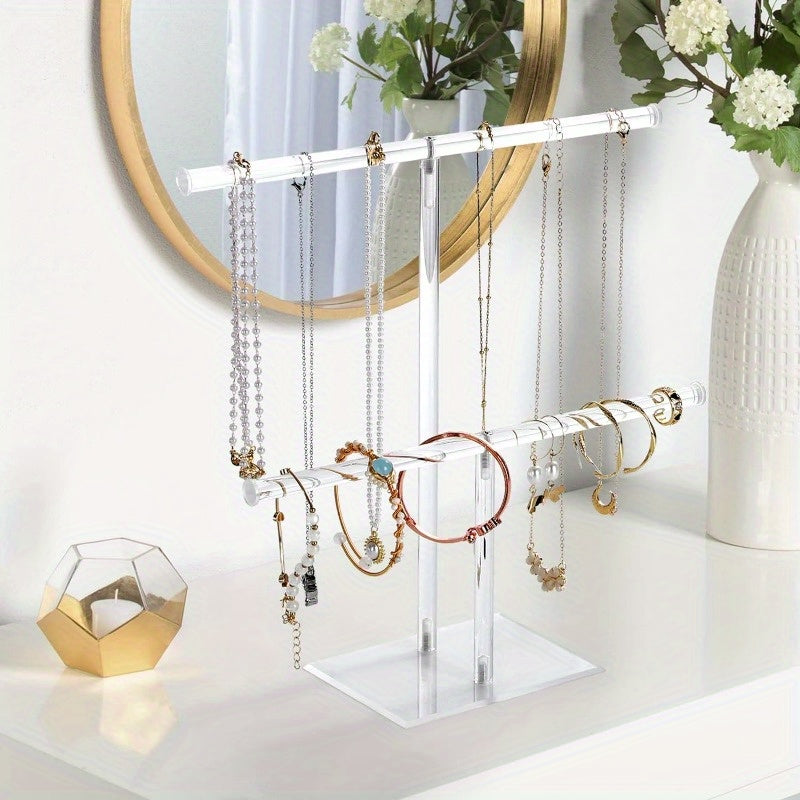 1pc Clear Acrylic 2-Tier Jewelry Display Tower - Versatile Organizer for Rings, Earrings, Watches, and Necklaces - Space-Saving Hanging Storage with Sturdy Design and Easy Visibility