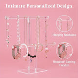 1pc Clear Acrylic 2-Tier Jewelry Display Tower - Versatile Organizer for Rings, Earrings, Watches, and Necklaces - Space-Saving Hanging Storage with Sturdy Design and Easy Visibility