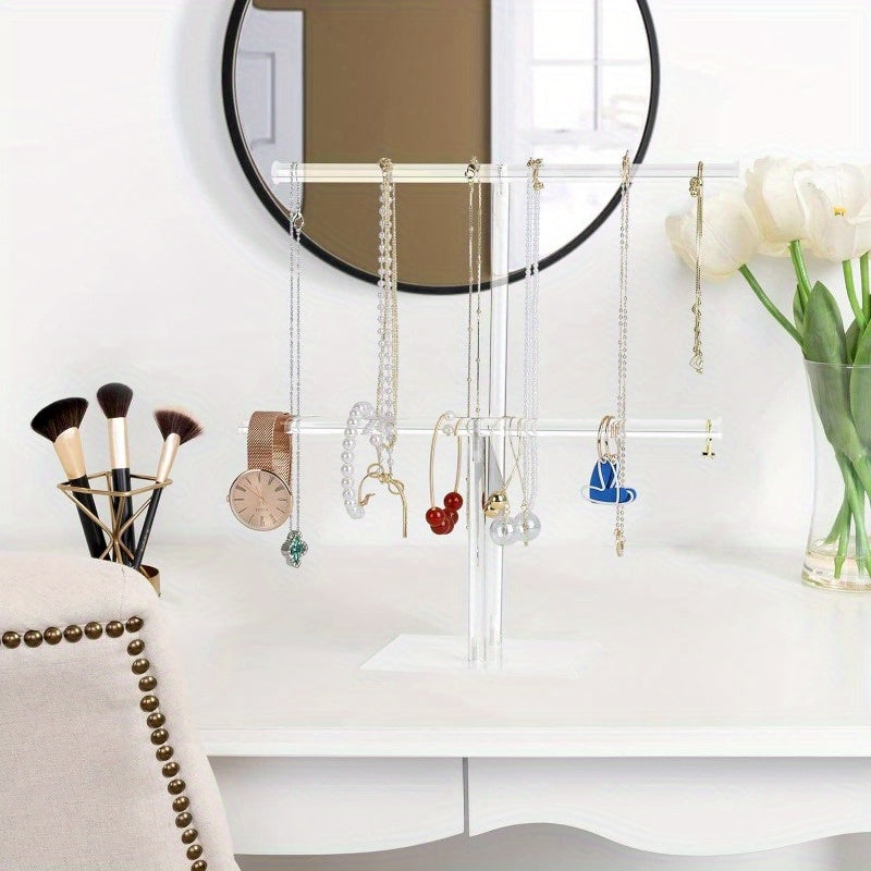 1pc Clear Acrylic 2-Tier Jewelry Display Tower - Versatile Organizer for Rings, Earrings, Watches, and Necklaces - Space-Saving Hanging Storage with Sturdy Design and Easy Visibility
