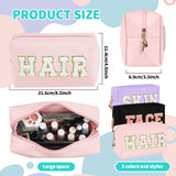 3 PCS CHENILLE Preppy Makeup Bag For Women Travel Toiletry Bag Chenille Letter Cosmetic Bag PU Leather Waterproof Pouch Cute Zipper Organizer, Skin, Hair And Face