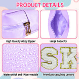 3 PCS CHENILLE Preppy Makeup Bag For Women Travel Toiletry Bag Chenille Letter Cosmetic Bag PU Leather Waterproof Pouch Cute Zipper Organizer, Skin, Hair And Face