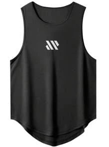 Men's Wide Shoulder Athletic Tank Top With Curved Hem Design Provides Natural Drape And Enhanced Layering, Suitable For Gym Weightlifting And Outdoor Hiking