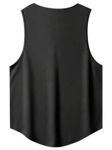 Men's Wide Shoulder Athletic Tank Top With Curved Hem Design Provides Natural Drape And Enhanced Layering, Suitable For Gym Weightlifting And Outdoor Hiking