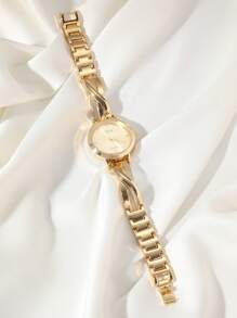 DISU Gold Stainless Steel Strap Ladies Watch, Classic And Versatile With Rhinestone