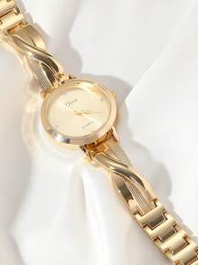 DISU Gold Stainless Steel Strap Ladies Watch, Classic And Versatile With Rhinestone