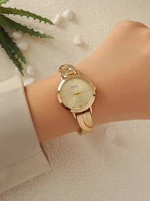 DISU Gold Stainless Steel Strap Ladies Watch, Classic And Versatile With Rhinestone