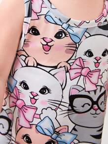 Baby Girl Casual Cute Cartoon Kitten Pattern Sleeveless Dress