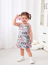 Baby Girl Casual Cute Cartoon Kitten Pattern Sleeveless Dress