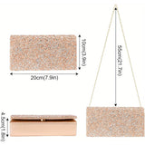 Glitter Evening Clutch Bag, Rose Golden Rhinestone Crossbody Bag With Chain Strap, Formal Envelope Bag For Weddings, Proms, Parties, And Cocktails