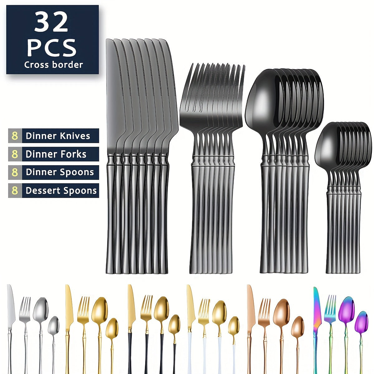 32pcs Elegant Stainless Steel Silverware Set - Polished Cutlery for 8, Versatile for Home, Restaurants & Holidays
