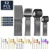 32pcs Elegant Stainless Steel Silverware Set - Polished Cutlery for 8, Versatile for Home, Restaurants & Holidays