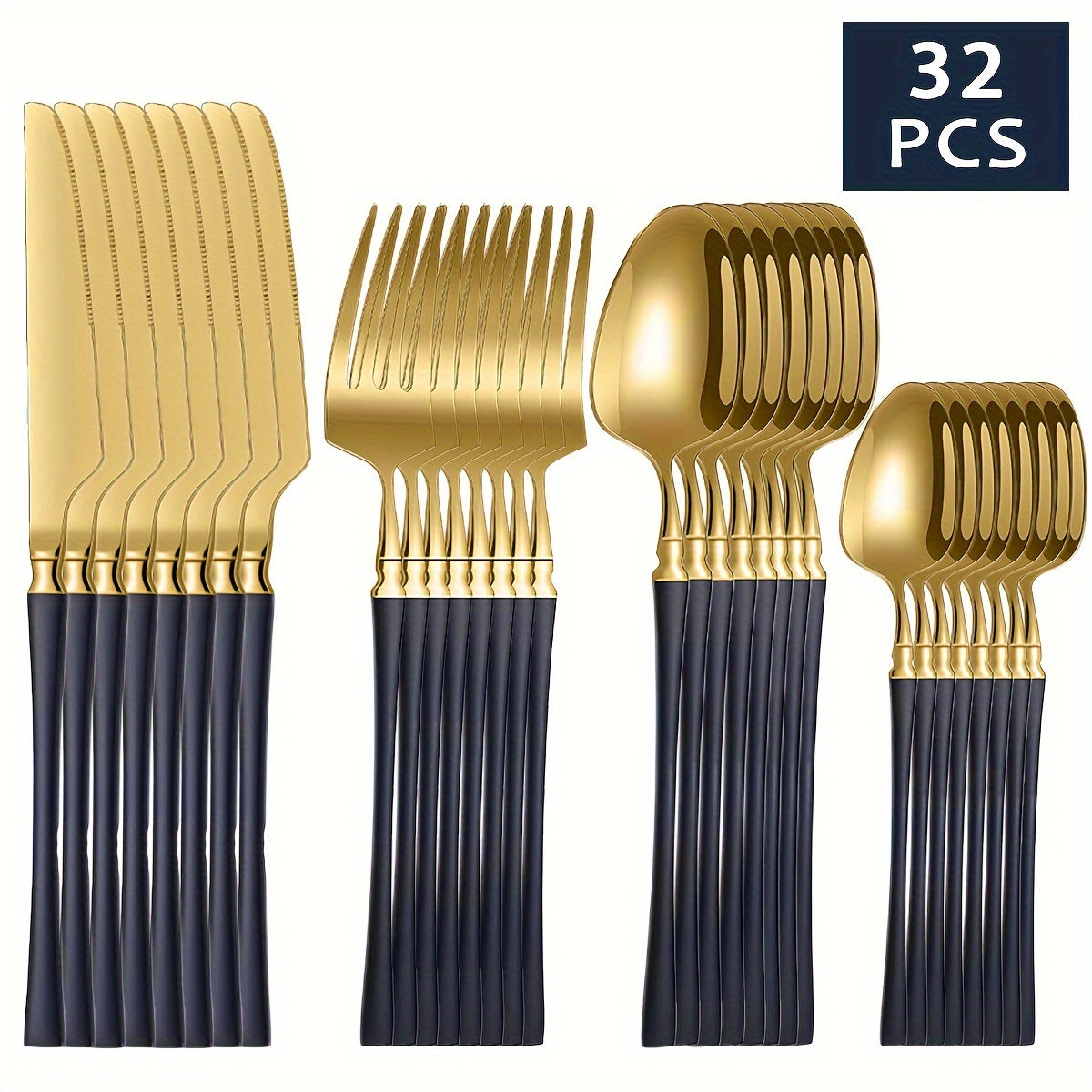 32pcs Elegant Stainless Steel Silverware Set - Polished Cutlery for 8, Versatile for Home, Restaurants & Holidays