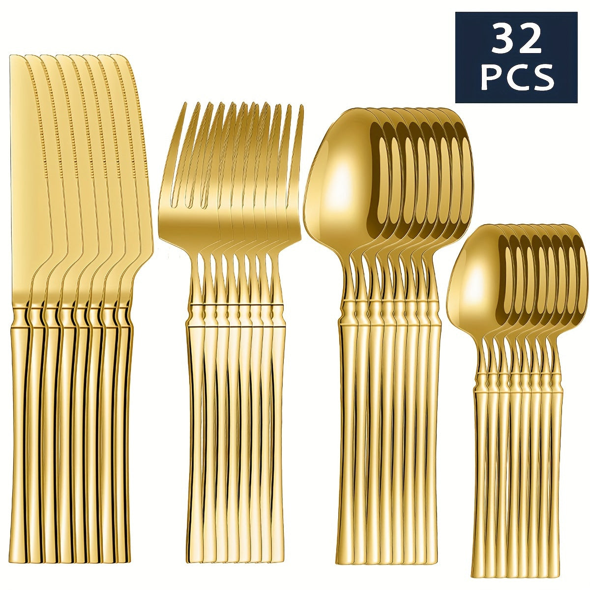32pcs Elegant Stainless Steel Silverware Set - Polished Cutlery for 8, Versatile for Home, Restaurants & Holidays