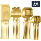 32pcs Elegant Stainless Steel Silverware Set - Polished Cutlery for 8, Versatile for Home, Restaurants & Holidays
