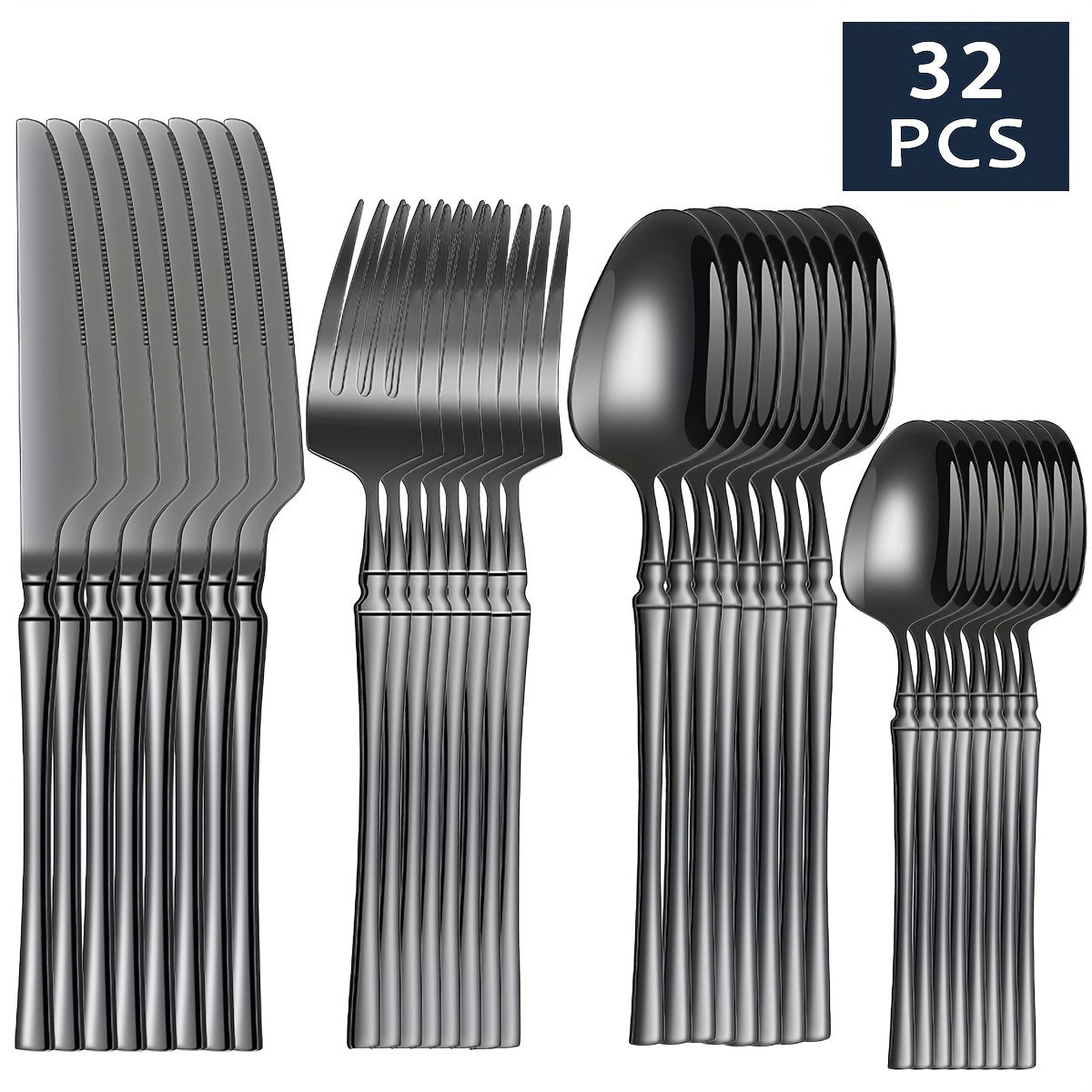 32pcs Elegant Stainless Steel Silverware Set - Polished Cutlery for 8, Versatile for Home, Restaurants & Holidays