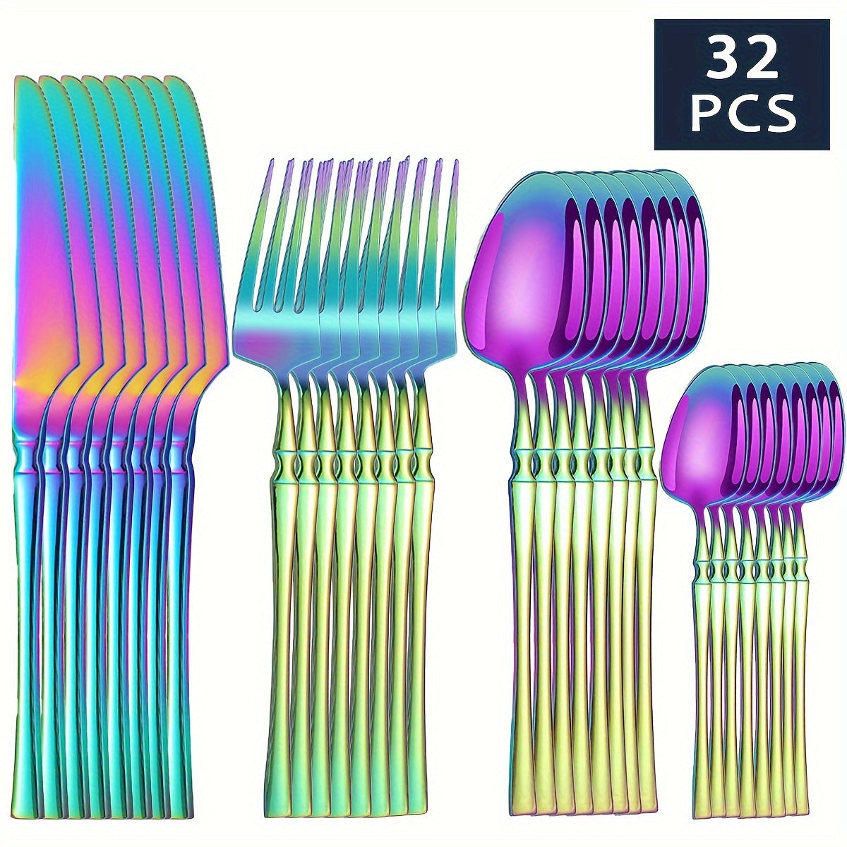 32pcs Elegant Stainless Steel Silverware Set - Polished Cutlery for 8, Versatile for Home, Restaurants & Holidays