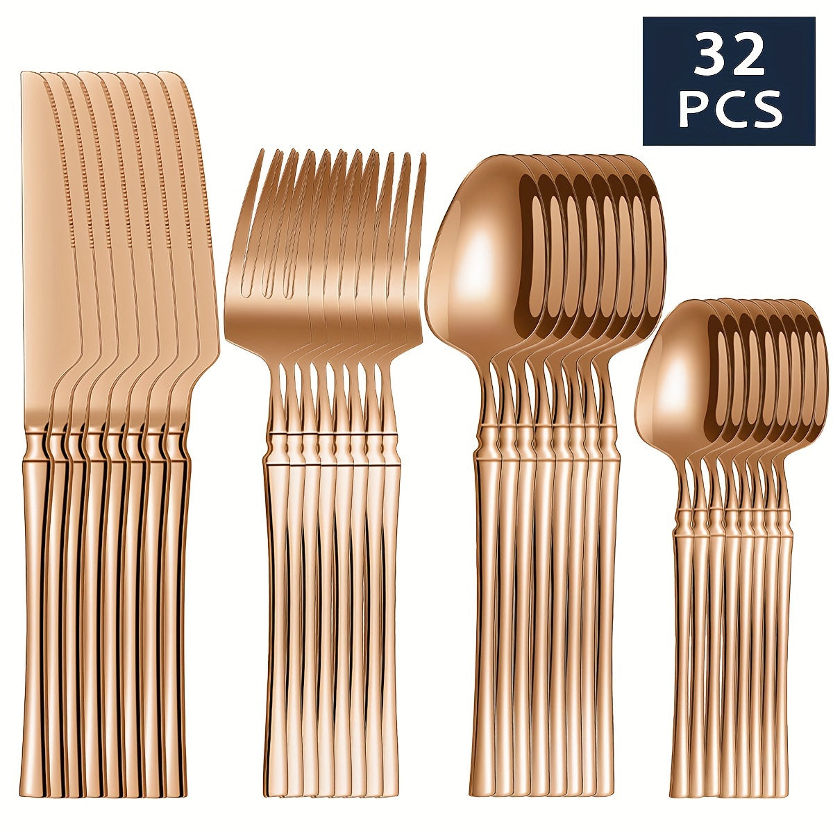 32pcs Elegant Stainless Steel Silverware Set - Polished Cutlery for 8, Versatile for Home, Restaurants & Holidays
