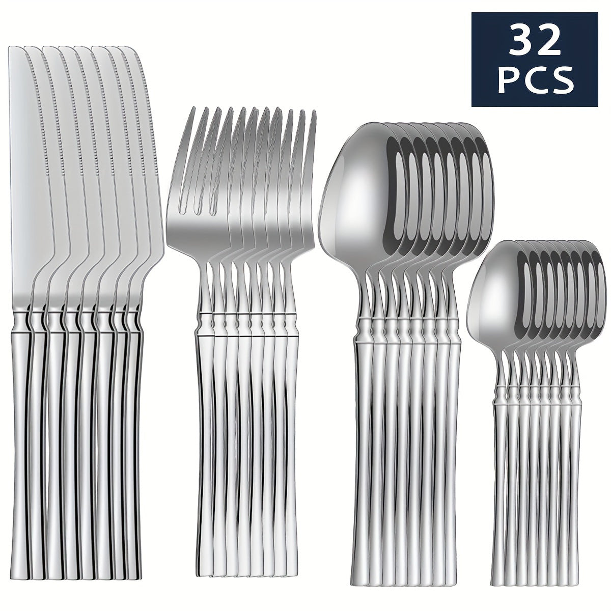 32pcs Elegant Stainless Steel Silverware Set - Polished Cutlery for 8, Versatile for Home, Restaurants & Holidays