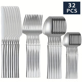 32pcs Elegant Stainless Steel Silverware Set - Polished Cutlery for 8, Versatile for Home, Restaurants & Holidays